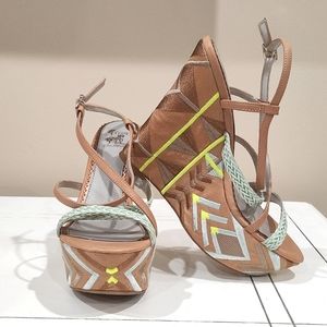 Circus by Sam Edelman Strappy Capri Embroidered Wedges Tan Nude US 8